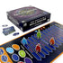 Close-up of Who Wants to Be a Millionaire board game in play with players' pawns advancing on the prize ladder and various lifeline tokens on the board.