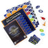 Game components from the Who Wants to Be a Millionaire board game including rules, answer tokens, lifeline markers, and money ladder cards for interactive play.
