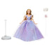Wicked Glinda doll accessories shown in clear plastic with silver stand, wand, and crown, featuring smooth molded textures and slim shapes designed to support and display the Glinda fashion doll for imaginative play or shelf display.
