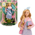 Packaged Wicked Glinda doll wearing light blue chevron dress with pink sheer top, long blonde hair, and accessories, displayed in decorative green and pink box.