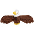 Wild Republic bald eagle plush toy in brown and white soft fabric with fuzzy texture, front facing pose with wings fully spread and yellow beak, classic eagle shape designed as a huggable stuffed animal.