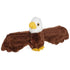 Wild Republic bald eagle plush toy in brown and white soft fabric with fuzzy texture, wide outstretched wings and yellow beak, realistic bird shape designed as a huggable stuffed eagle for children or nature themed play.