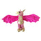 Wild Republic dragon plush toy in bright pink and metallic gold colors with soft fabric texture, small horned head and wide outstretched wings, whimsical fantasy design created as a huggable stuffed dragon for children or playful display.