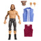 WWE Joe Gacy action figure accessories set with tan molded plastic hands, removable pig-style mask with round lenses, blue fabric vest, and maroon shirt pieces, created to customize the Elite Collection wrestling figure on a clean white background.