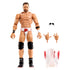 WWE Elite Collection LA Knight wrestling figure displayed in tan and white plastic with muscular sculpted torso, black knee pads and boots, red logo trunks, interchangeable hands, sunglasses, and removable vest on a clean white studio background.