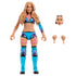 WWE Elite Collection Lola Vice wrestling figure shown in turquoise, pink, and black plastic with sculpted muscular form, flame-pattern ring gear, removable hands, extra head, and articulated joints on a clean white studio background.