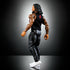 WWE Elite Jimmy Uso action figure rear angled view features black pants, sculpted tattoos, white sneakers, and a sleeveless vest with red logo against dark background.