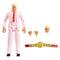 WWE Cody Rhodes Elite Collection action figure in light pink suit with smooth plastic texture, tailored jacket and pants, red necktie, blond molded hair, and black dress shoes, standing upright as a collectible wrestling figure on a clean white background.