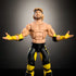 WWE Logan Paul action figure with muscular build, black and yellow wrestling gear, and raised arms posed under spotlight, showcasing detailed sculpting and articulation.