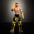 WWE Elite Logan Paul action figure with muscular torso, articulated limbs, and yellow-black wrestling gear, posed with one hand on head under spotlight.