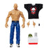 WWE Elite Collection Stone Cold Steve Austin action figure with bald head, muscular build, blue jeans, white sneakers, and included accessories like hands, shirt, cooler, and can.