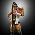 Close-up of Bianca Belair WWE figure smiling in black and gold attire, holding red and white RAW Women’s Championship belt over shoulder, accessorized with sunglasses and long braid.