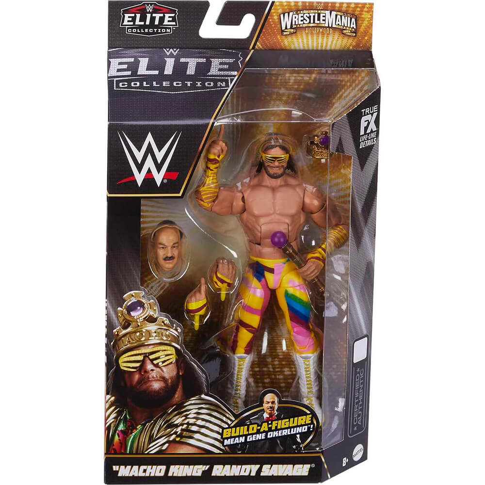 WWE Elite Wrestlemania Hollywood “Macho King” Randy Savage With Build-A-Figure Action Figure packaging