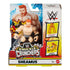 WWE Knuckle Crunchers Sheamus action figure in retail box, featuring muscular design, black trunks, and orange ladder accessory with illustrated wrestling backdrop.
