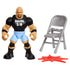 Stone Cold Steve Austin WWE Knuckle Crunchers figure wearing black Austin 3:16 shirt and blue trunks, displayed with folding gray chair accessory and red plastic impact effect piece.