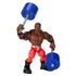 WWE Knuckle Crunchers Bobby Lashley toy posed lifting large blue barbell, featuring articulated arms, red wrestling pants, and black boots for powerlifting play action.