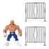 Cody Rhodes WWE Knuckle Crunchers figure displayed with two gray barricade accessories, featuring blue tights, muscular build, and white boots for realistic wrestling play.