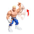 WWE Cody Rhodes action figure with articulated arm joint raised upward, wearing blue tights with gold accents and white boots, shown in motion-ready wrestling pose.