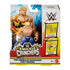 WWE Knuckle Crunchers Cody Rhodes action figure in original Mattel packaging, showing the wrestler with muscular build, blue tights, and accessories including breakable barricades.