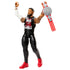WWE Jey Uso action figure lifts a silver championship belt with a red strap, showing black attire, tattooed arms, red shoes, and smooth articulated plastic sculpting against a clean white backdrop.