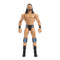 WWE Drew McIntyre action figure featuring tan plastic skin tone, muscular sculpted physique, long black hair, black trunks with blue accents, knee pads, wristbands, and black boots, designed as a 6-inch poseable wrestling figure on white.