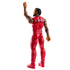 Rear angled view of WWE Main Event Series Jimmy Uso action figure showing back sculpt, braided hairstyle, arm tattoos, and red wrestling attire on a white background.