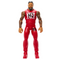 WWE Main Event Series Jimmy Uso wrestling figure wearing a red sleeveless “NOT” top and matching red pants, featuring detailed arm tattoos, sculpted muscular build, and red boots, photographed on a clean white background.
