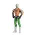 WWE Rey Mysterio poseable action figure standing with hands on hips, featuring green and black tights, silver mask, tattooed torso, white boots, and flexible joints that allow dynamic lucha-style wrestling poses.