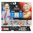 Back of Mattel WWE Main Event Showdown packaging displaying portraits of Hulk Hogan and Mean Gene Okerlund with series details and other wrestlers like The Rock, John Cena, and CM Punk.