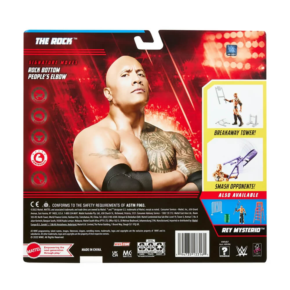 WWE The Rock Ringside Battle Action Figure and Accessories back of the package