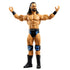 WWE Drew McIntyre action figure posed with arms raised, wearing black boots, trunks, and blue-accented knee pads, designed for display or play.
