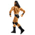 Rear angle view of Drew McIntyre action figure showing back muscle sculpt, long hair, and black wrestling gear with studded belt detailing, from WWE Main Event set.