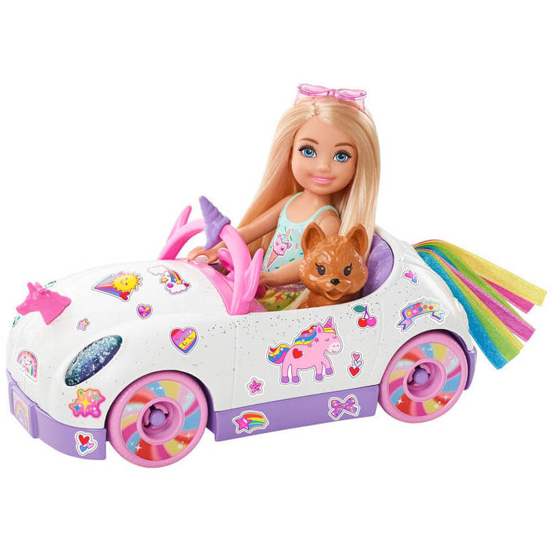 Barbie Club Chelsea Doll with Open-Top Unicorn Car