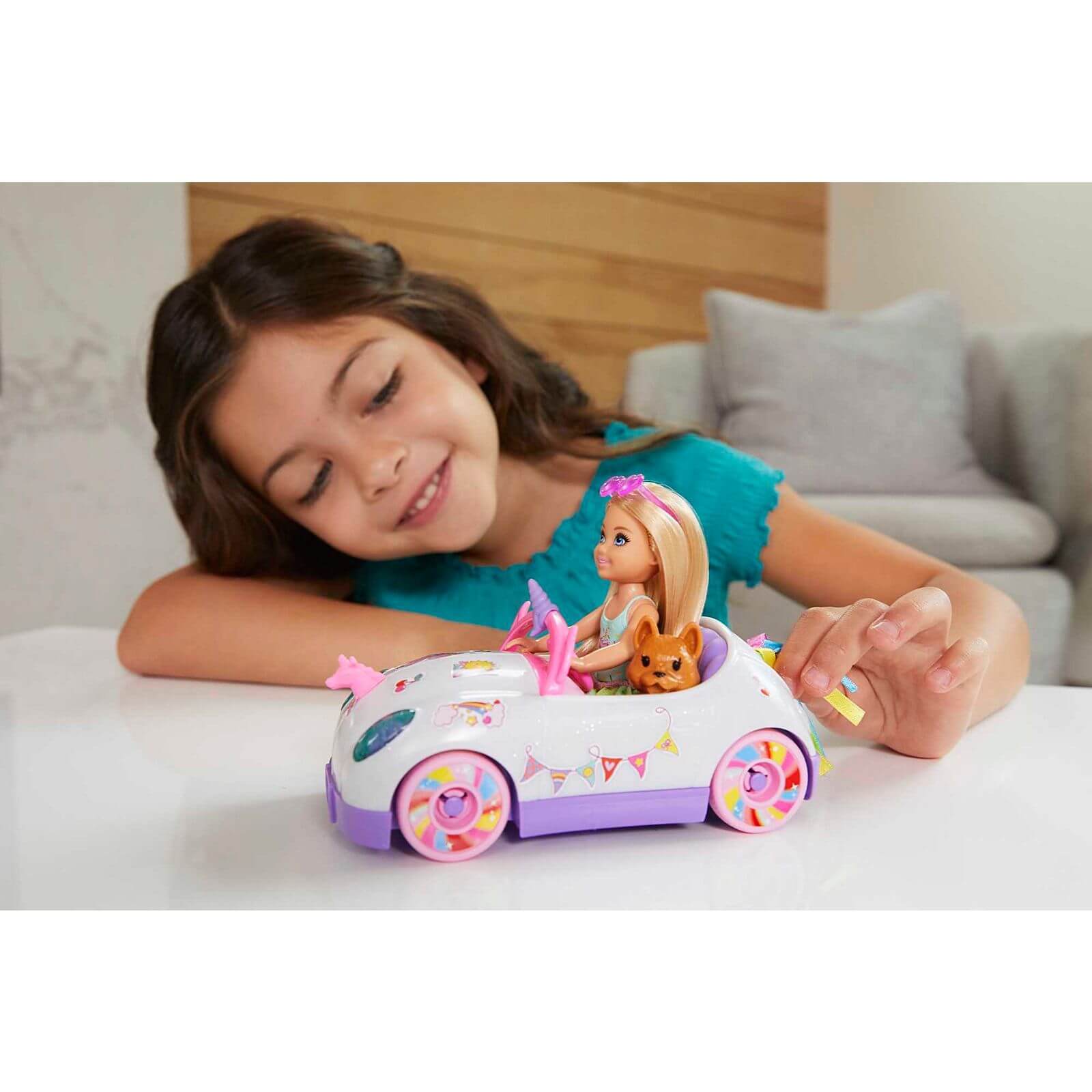 Barbie Club Chelsea Doll with Open-Top Unicorn Car