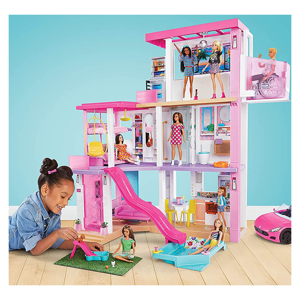 Barbie Dreamhouse 3 Story Dollhouse Playset w/ Pool, Slide
