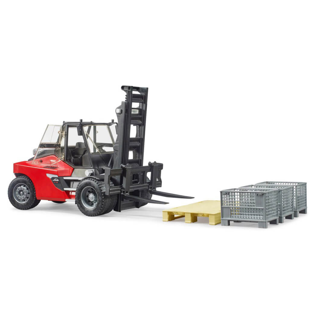 Bruder Linde HTI60 Fork Lift with Pallet and 3 Cargo Cages