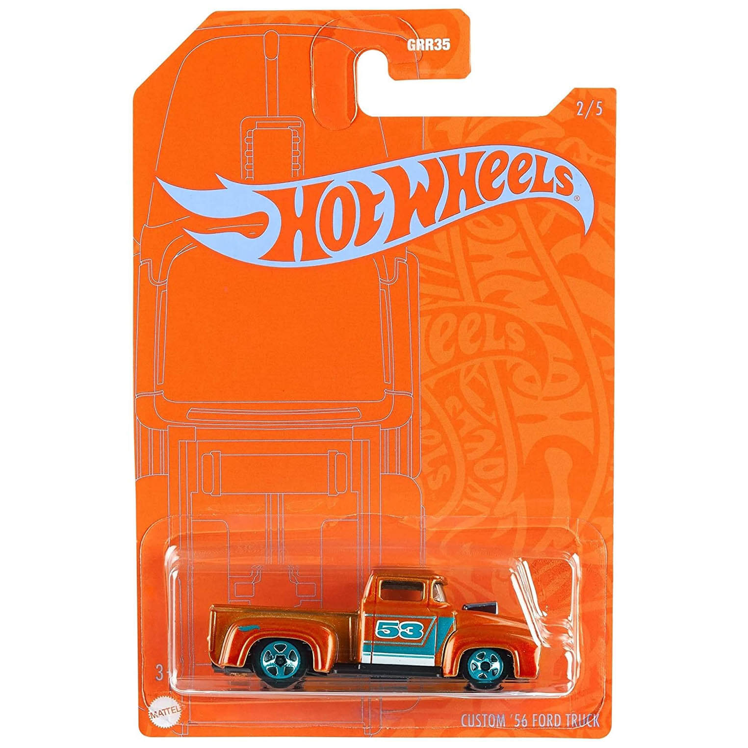 Hot Wheels Orange & Blue 53rd Anniversary Custom '56 Ford Truck 1:64 Scale Vehicle