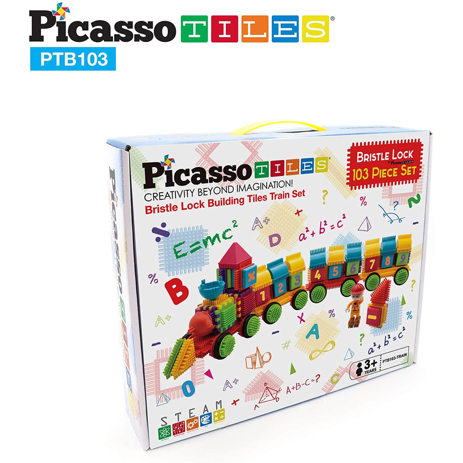 PicassoTiles Alphabet and Numbers Train 103 Piece Building Set