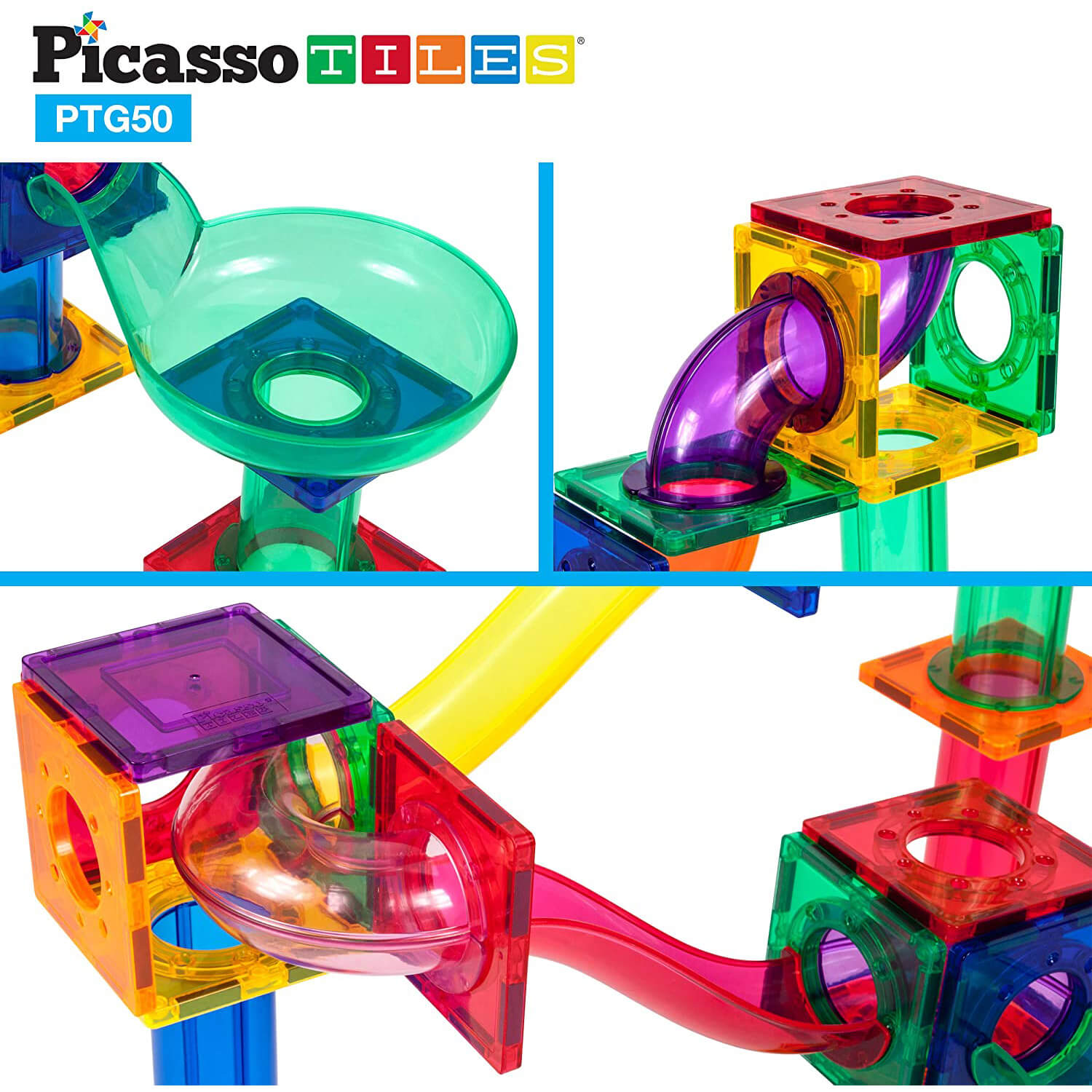 PicassoTiles Magnetic Marble Run 50 Piece Building Set