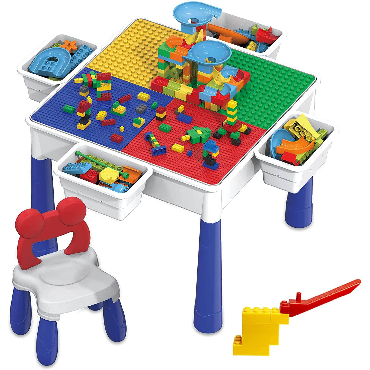 PicassoTiles Storage Activity Table with Blocks, Bricks and Marble Run 530 Piece Set