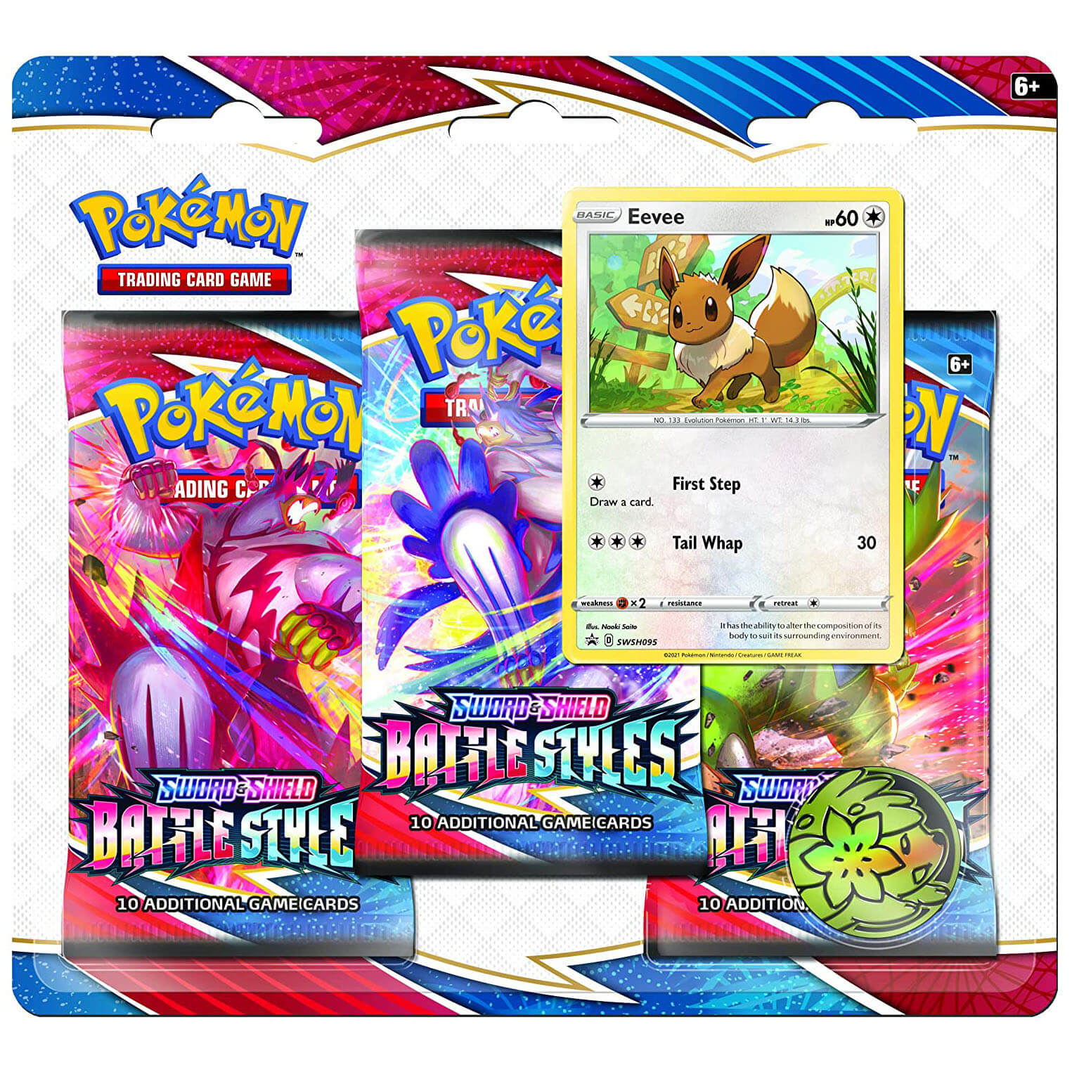 Pokemon TCG Sword & Shield Battle Styles 3-Pack Blister with Coin and Eevee