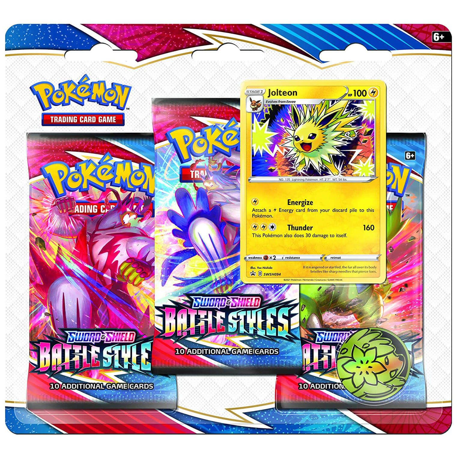 Pokemon TCG Sword & Shield Battle Styles 3-Pack Blister with Coin and Jolteon