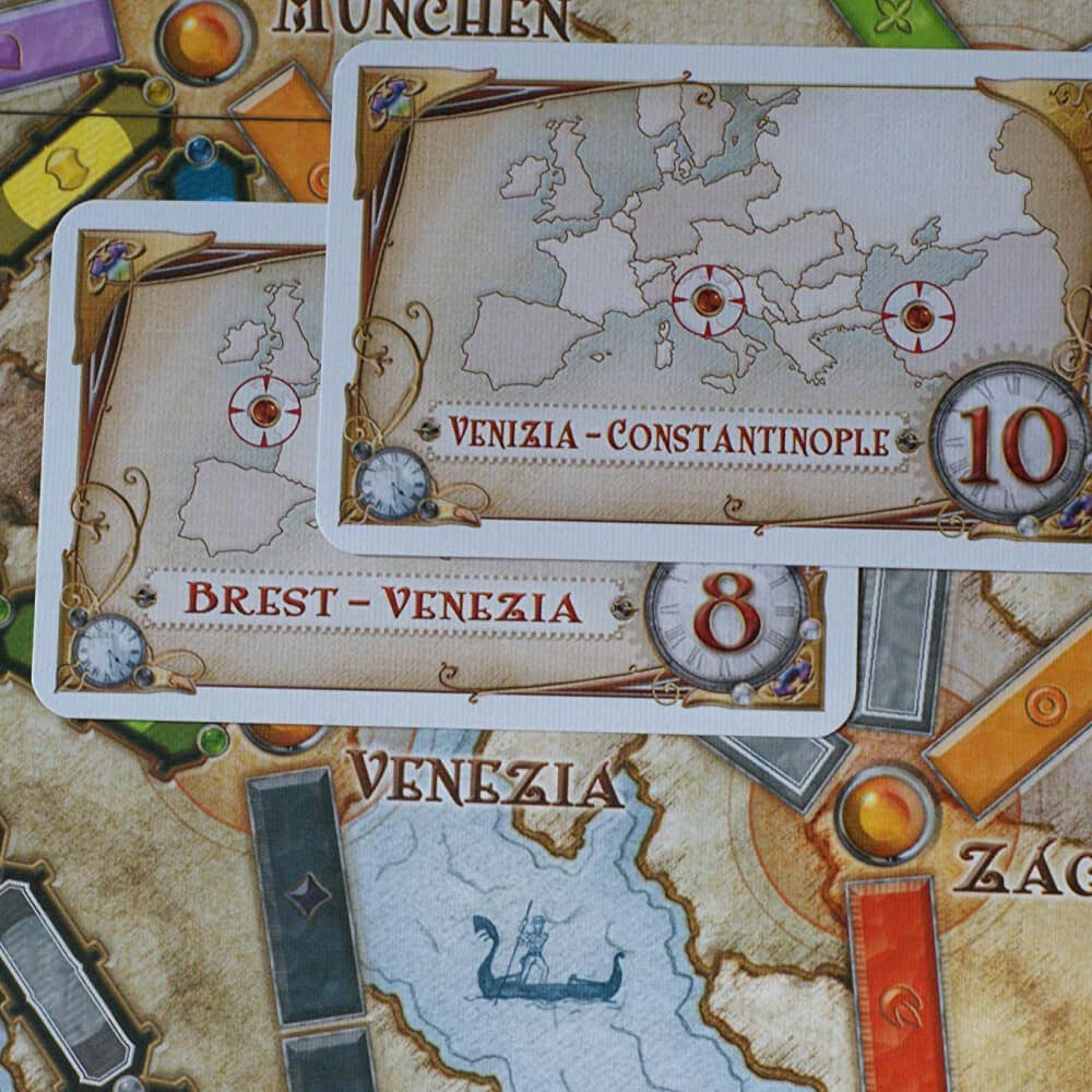 Closeup of gameboard and cards.