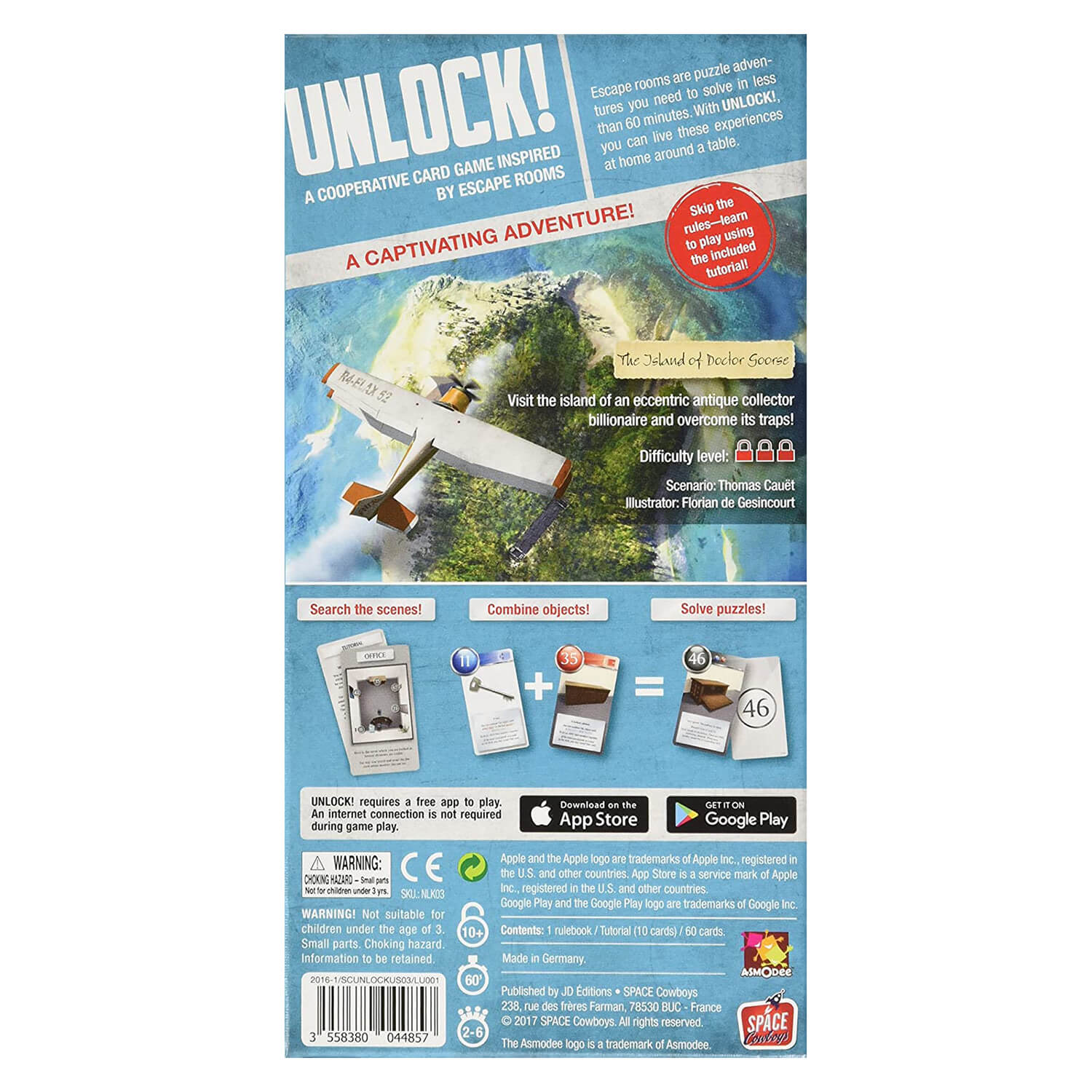 Back of UNLOCK! The island of Doctor Goorse Game package.