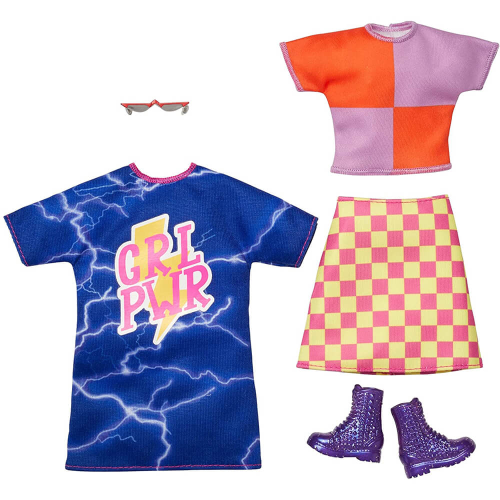 Barbie Clothes 2 Pack - GRL PWR Dress with Checkered Shirt and Skirt