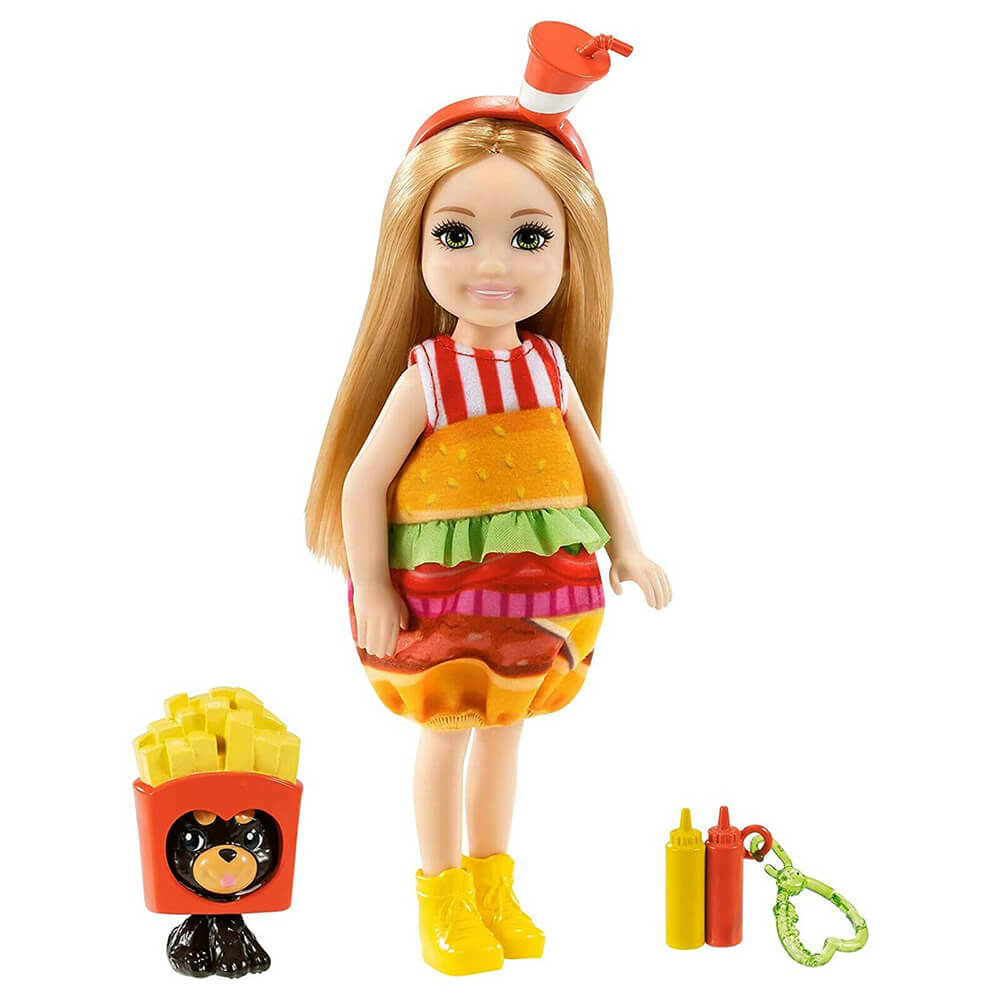 Barbie Club Chelsea Dress-Up Blonde Doll In Burger Costume