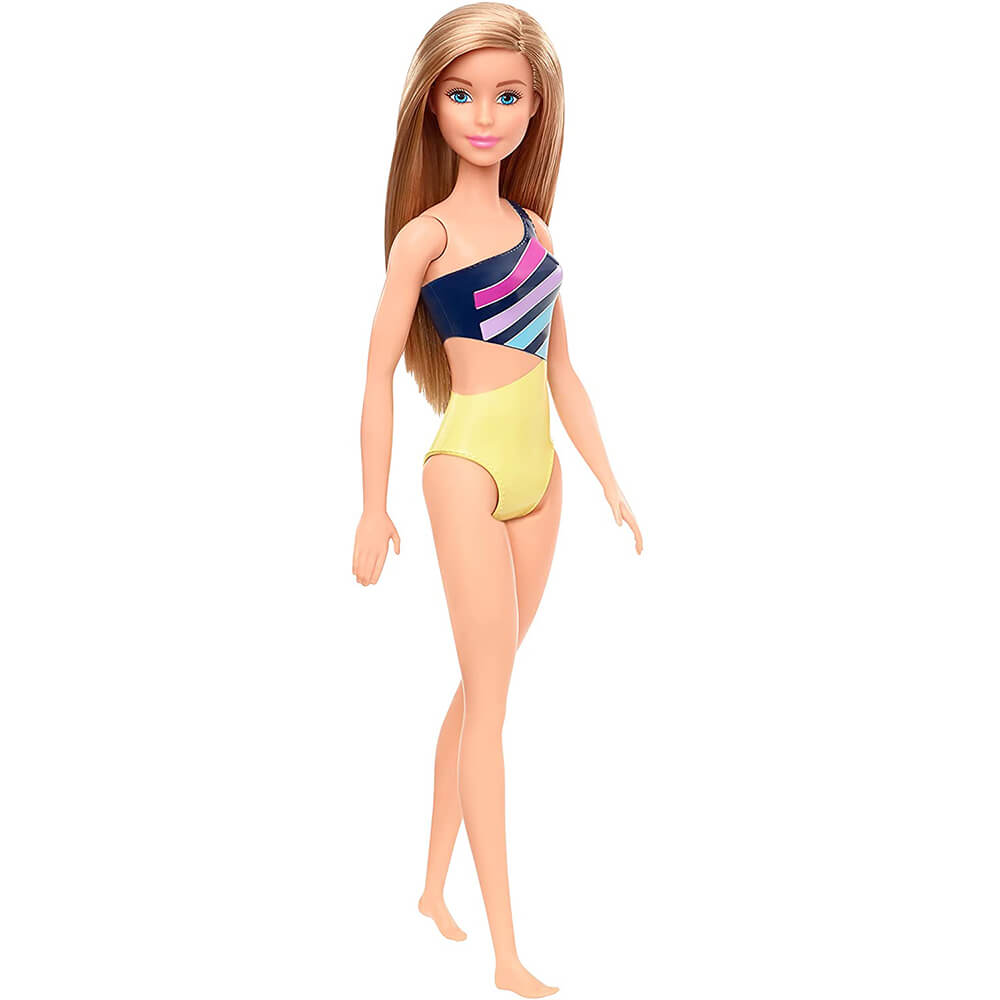Barbie Doll with Blonde Hair Wearing Striped Swimsuit
