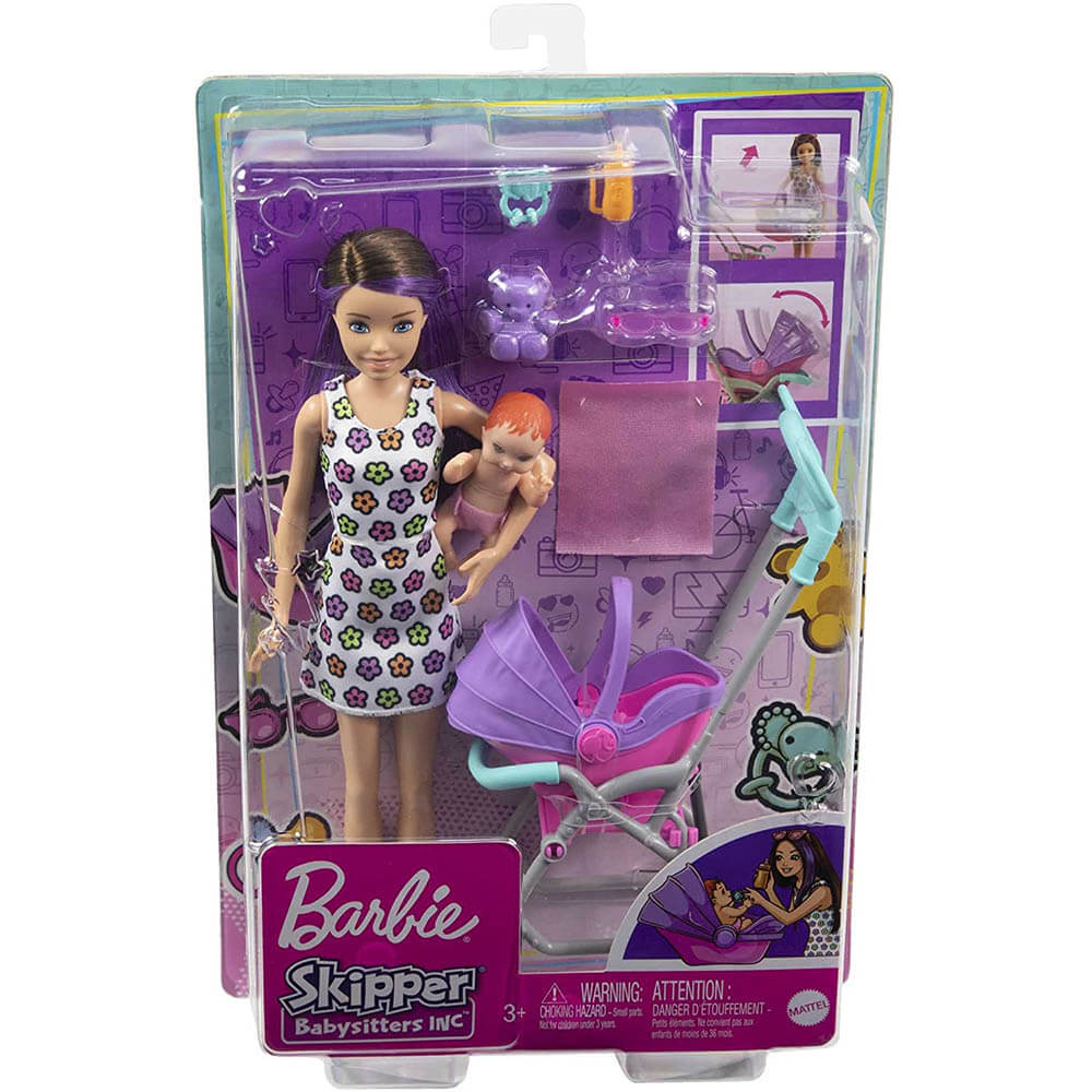 Barbie Family Skipper Brunette Doll and Stroller Playset