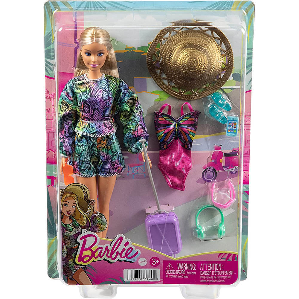 Barbie® Holiday Fun Doll, Blonde Highlighted Hair, Travel Tote & Summer Accessories