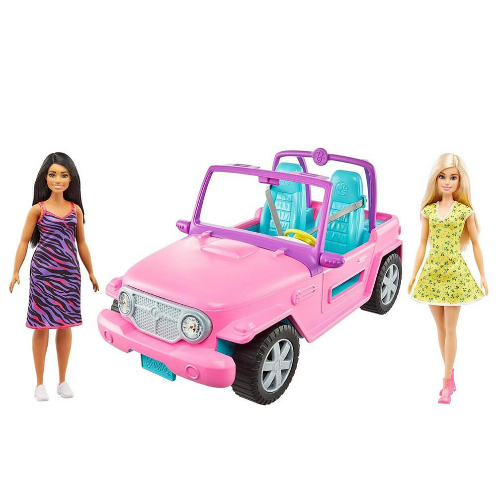 Barbie Pink Jeep Vehicle with 2 Dolls